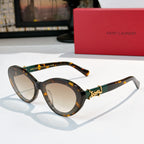 Tortoiseshell oval sunglasses with gold Saint Laurent logo bridge and tinted lenses