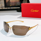 Cartier sunglasses with brown lenses and gold-tone frame, leopard-style temple accents