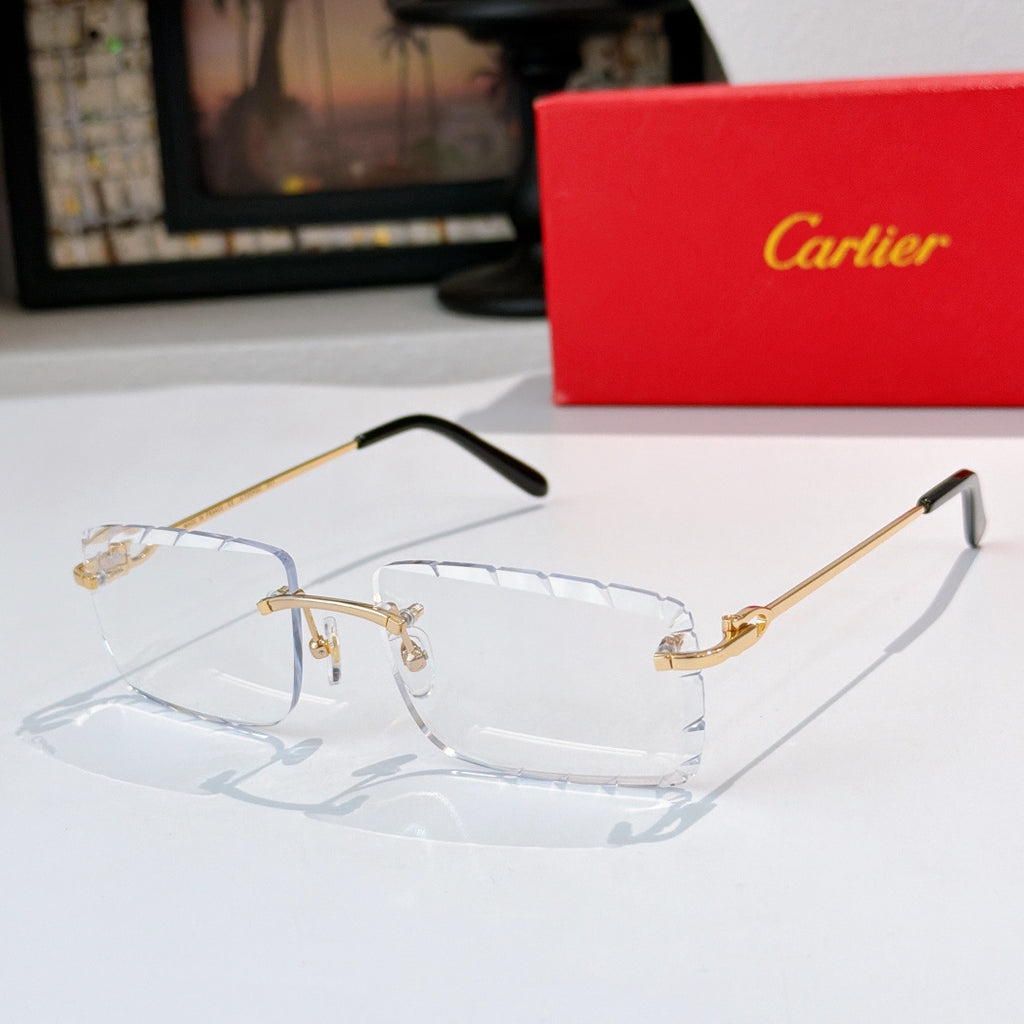 Sunglasses with clear lenses, silver frame, and black temple tips.