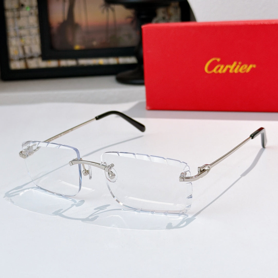 Sunglasses with light blue tinted lenses, silver frame, and black temple tips.