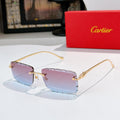 Gold-rimmed cat-eye sunglasses with pink gradient lenses