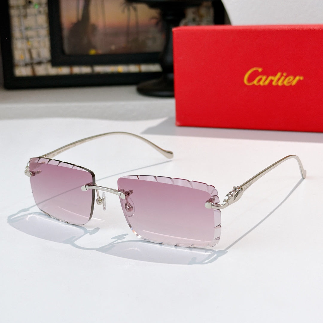 Gold-rimmed cat-eye sunglasses with mauve gradient lenses