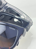 Prada glasses, navy square frames with blue lenses