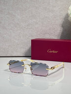 Cartier glasses with black frame, gold accents, clear lenses with mauve tint
