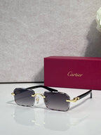 Cartier glasses with black frame, gold accents, clear lenses with dark gray tint