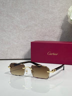 Cartier glasses with black frame, gold accents, clear lenses with brown tint