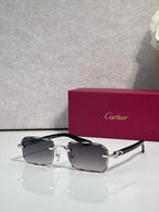 Cartier glasses with black frame, gold accents, clear lenses with dark tint