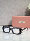 MiuMiu glasses with black frame and clear lenses, rectangular shape