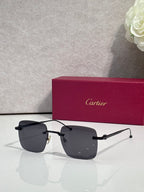 Dark sunglasses with black metal frame, Cartier temple details.
