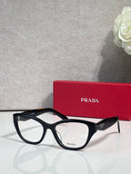 Black Prada eyeglasses with rectangular frames and clear lenses