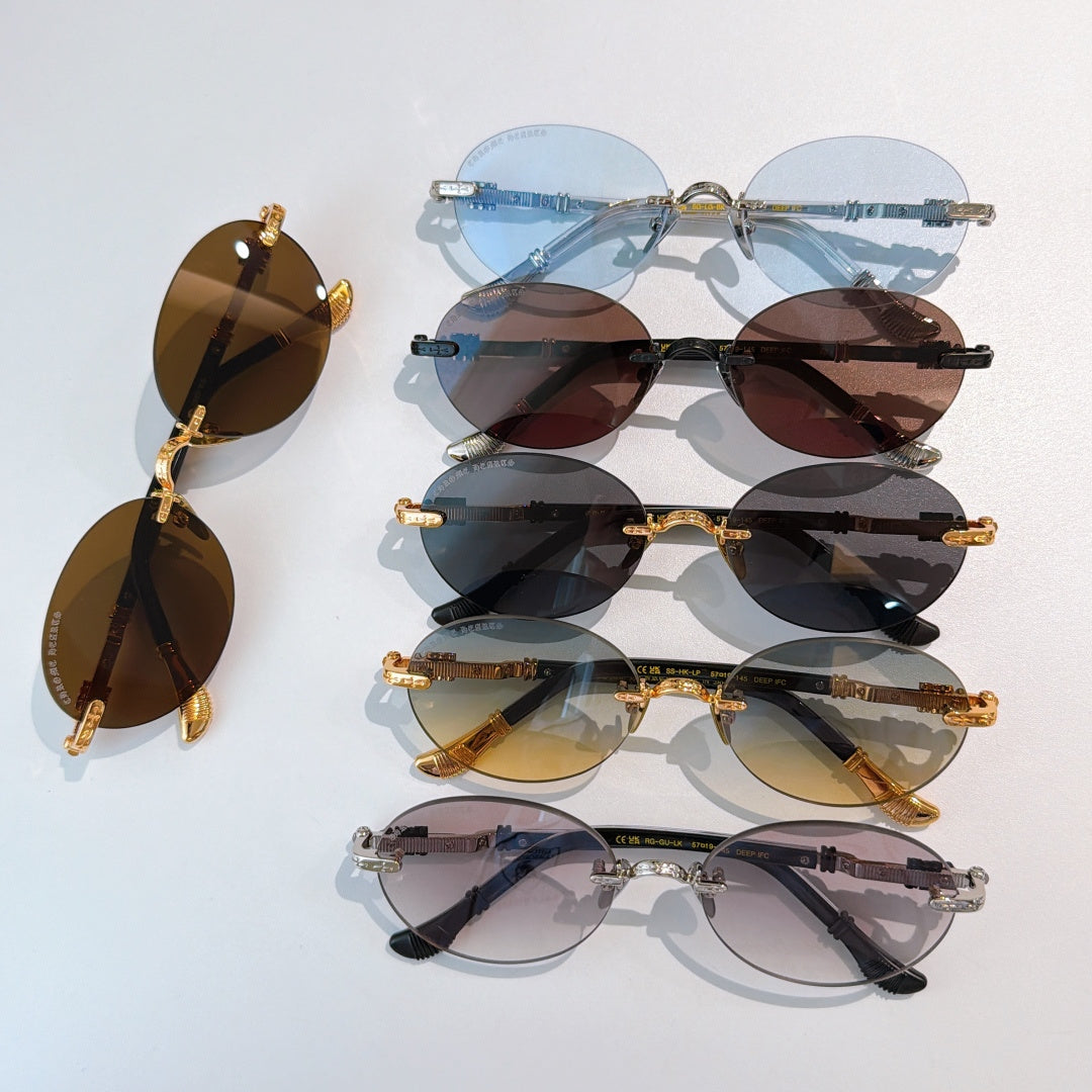 Assorted chrome glasses with round tinted lenses in multiple colors and metal frames