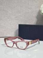 Dior eyeglass frames with pink tortoise acetate, square profile, clear lenses