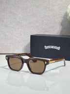 Brown sunglasses with brown lenses and clear temple tips
