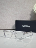Clear silver round eyeglasses with clear lenses and slim metal arms
