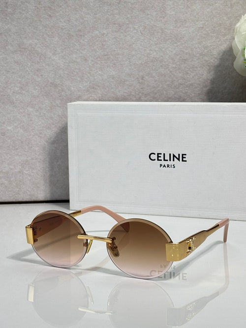 Celine sunglasses with round brown lenses and gold-tone frame, keyhole bridge and arms