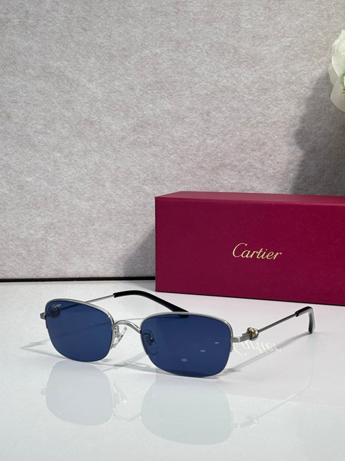 Cartier sunglasses with dark blue mirrored lenses and two-tone metal frames