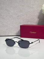 Cartier sunglasses with dark blue tinted lenses and black-and-silver metal frames