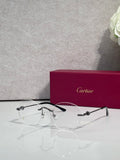 Black eyeglasses with clear lenses, slim metal bridge, rectangular round frame