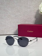 Cartier round sunglasses with dark lenses and silver-tone metal frame with gold details