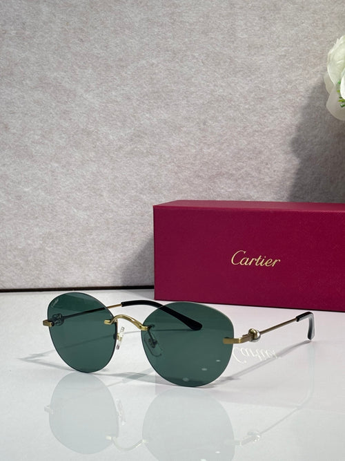 Cartier round sunglasses with dark green lenses and mixed metal frames