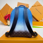 Blue monogram backpack with back panel and dual adjustable shoulder straps