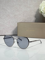 Bvlgari round sunglasses with gray lenses and dark metal frame