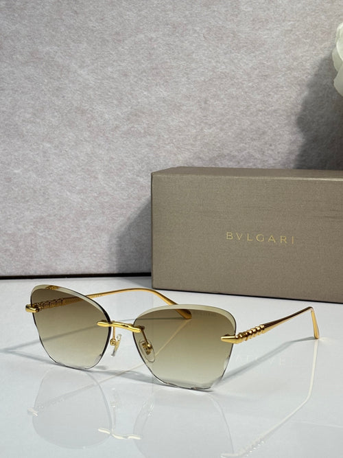 Bvlgari sunglasses, gold frame, light gold gradient lenses with curved metal bridge