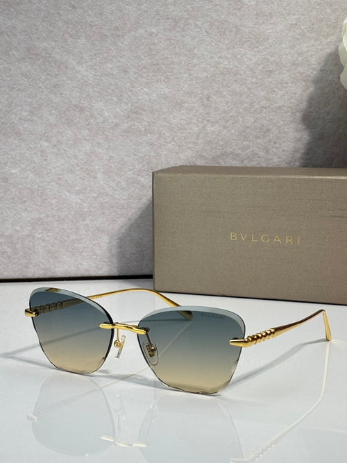 Bvlgari sunglasses, gold frame, light gold gradient lenses with slim metal temples