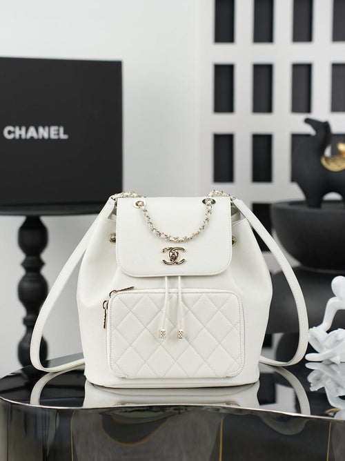 White quilted flap shoulder bag with chain strap and top handle