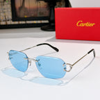 Aviator sunglasses with silver frame and light blue tinted lenses