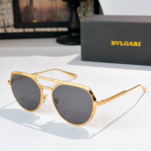 Bvlgari round gold sunglasses with dark lenses and thin metal bridge