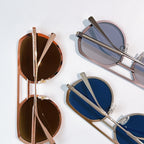 Bvlgari sunglasses close-up showing brown and blue lenses on frames