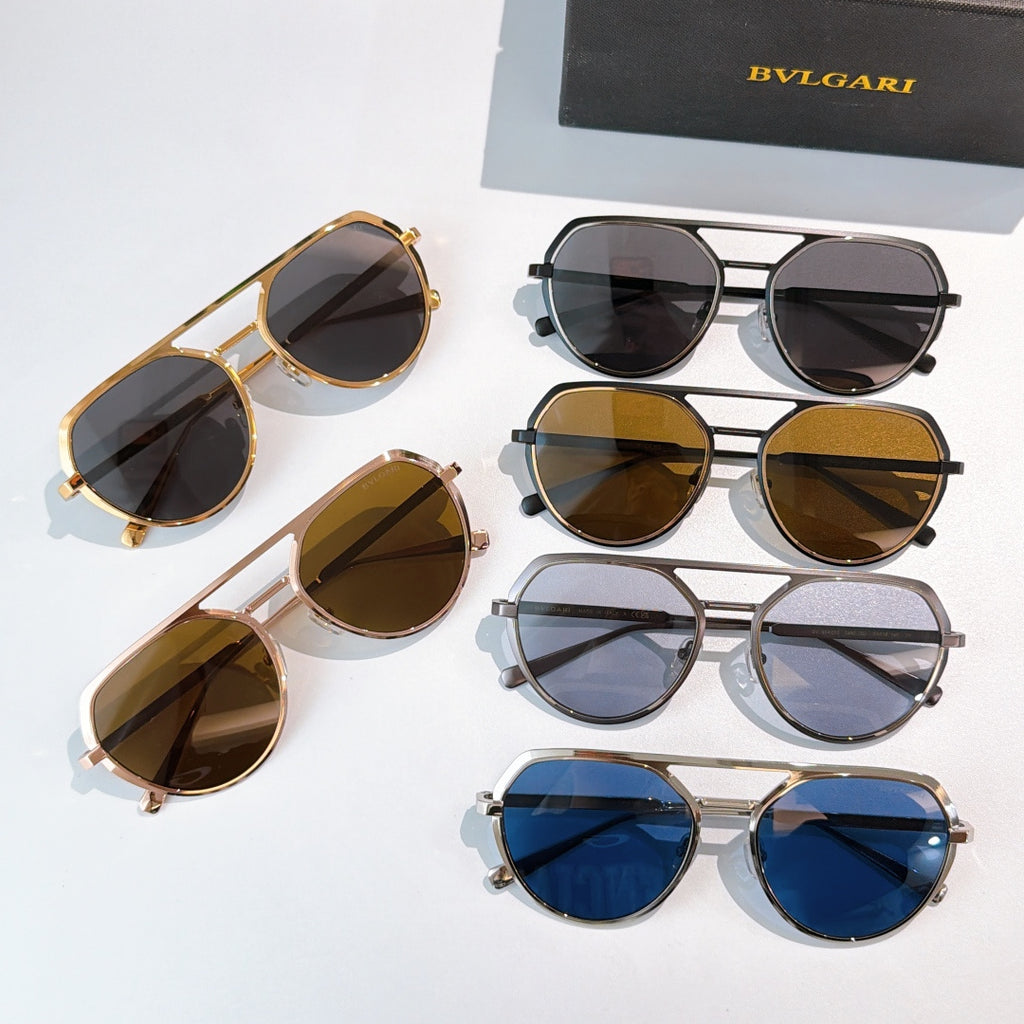 Bvlgari assortment of round sunglasses with mixed blue, brown, and black lenses