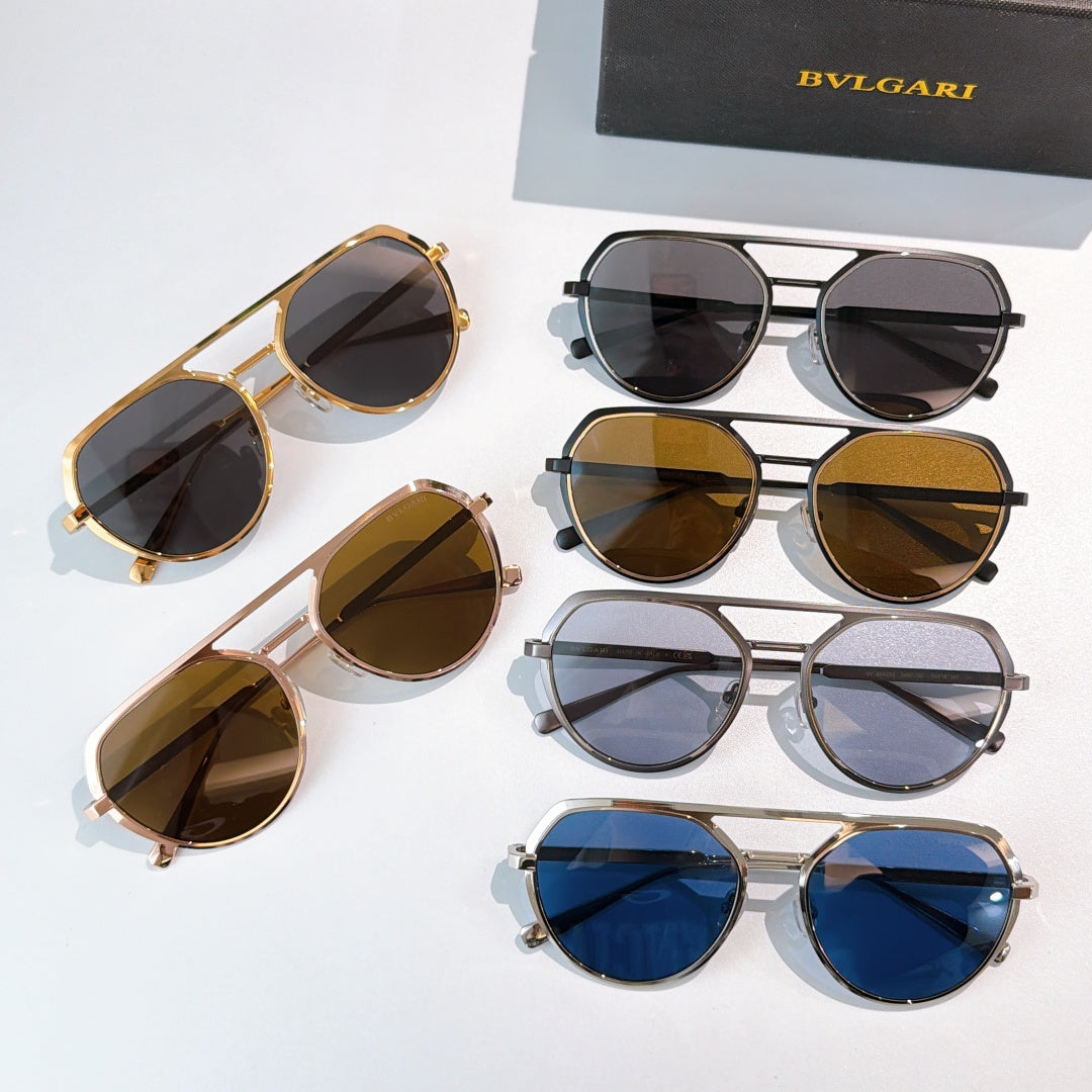 Bvlgari assortment of round sunglasses with mixed blue, brown, and black lenses