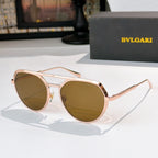 Bvlgari round rose-gold sunglasses with brown lenses and slim metal arms