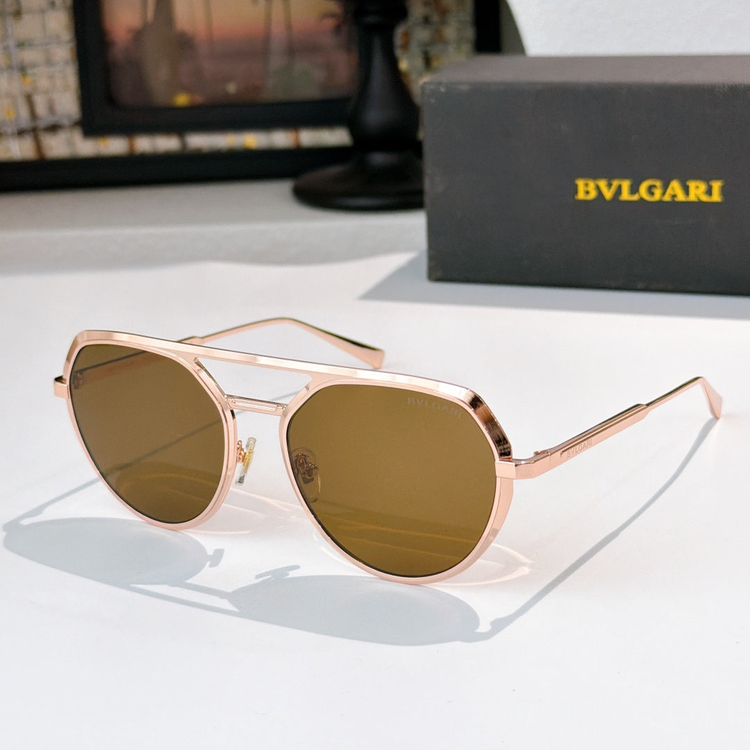 Bvlgari round rose-gold sunglasses with brown lenses and slim metal arms