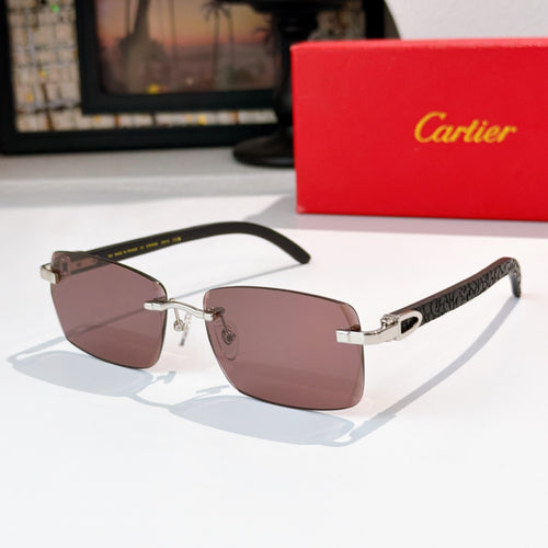 Sunglasses with gold frames and mauve-tinted lenses, rectangular cat-eye shape