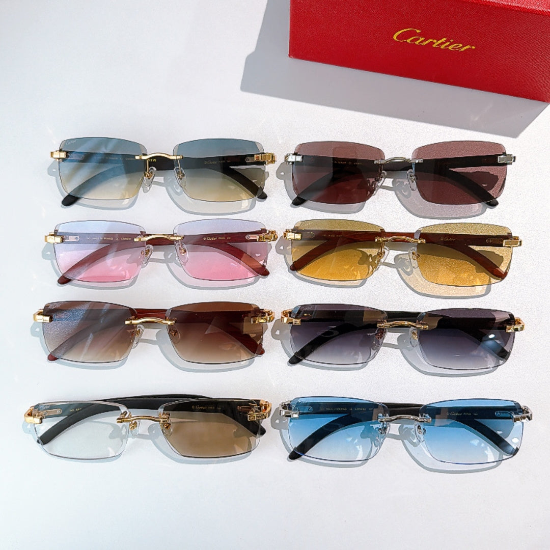 Set of gold-framed sunglasses with mixed tinted lenses in multiple colors