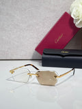 Cartier rectangular eyeglasses with gold frame, clear lenses, gold bridge detail