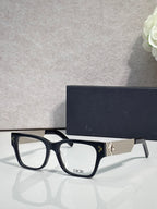 Dior eyeglasses with dark frames and textured gold temple detail with Dior logo
