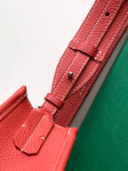 Red handbag front strap hardware with adjustable belt-style closure
