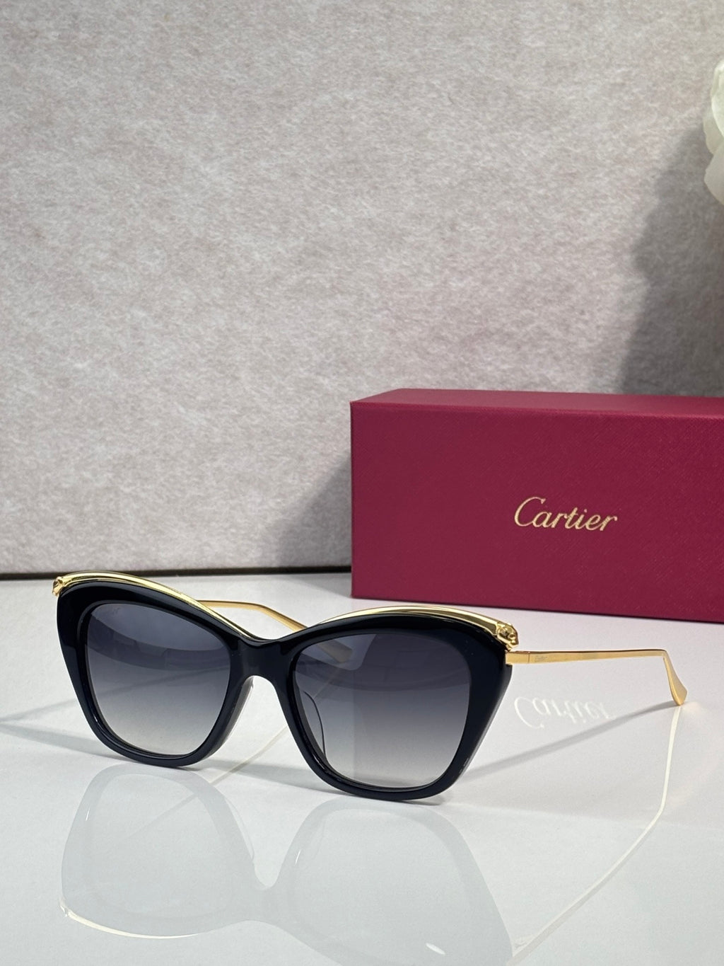Cartier sunglasses with dark frame and gold-tone temple details