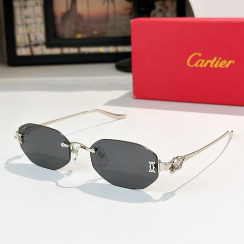 Cartier glasses, silver frame, dark gray oval lenses