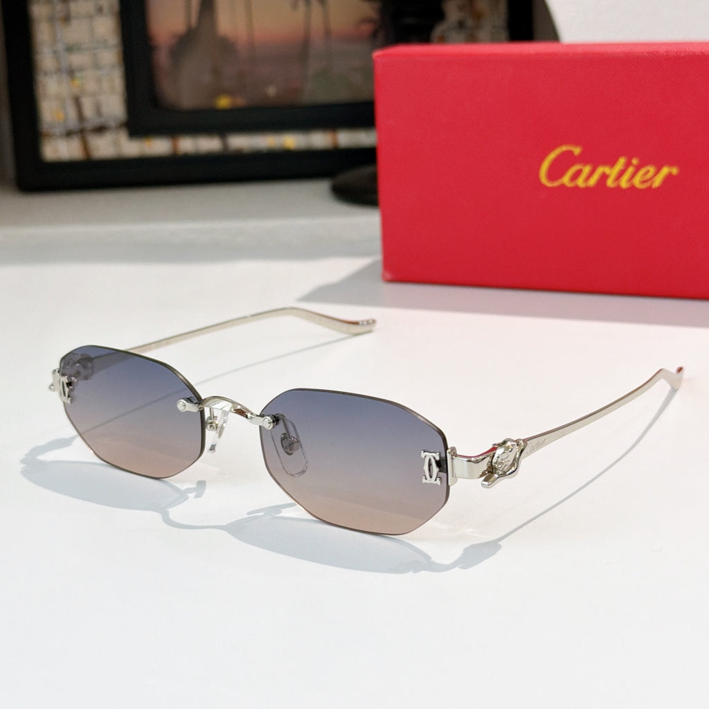Cartier glasses, gold frame with temple logo detail, light brown oval lenses