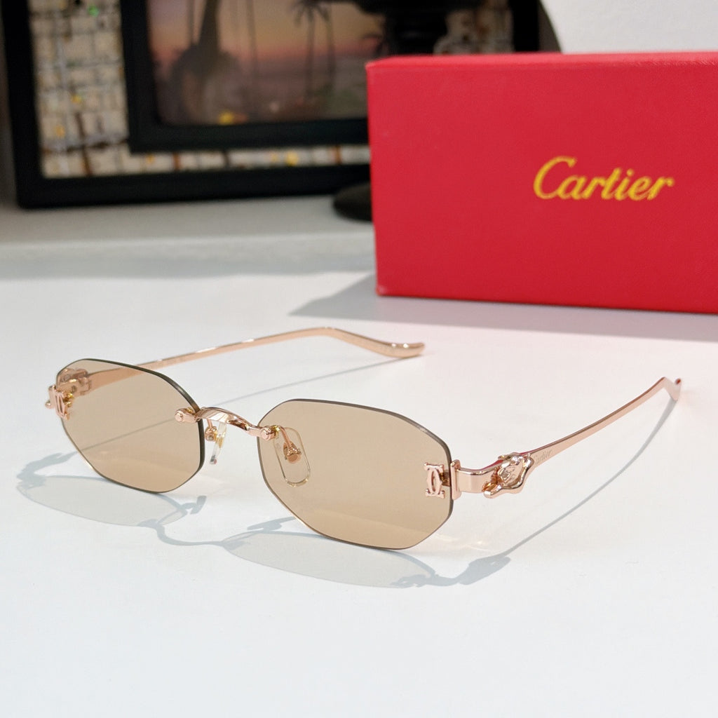 Cartier glasses, rose-gold frame, light beige oval lenses