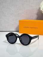 Louis Vuitton sunglasses, black round frames with dark lenses