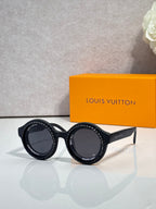 Louis Vuitton sunglasses, black round frames with dark lenses