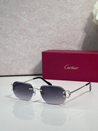 Sunglasses with silver frame and dark navy mirrored lenses