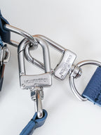 Blue crossbody bag strap with metal lobster clasp and ring hardware