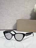 Bvlgari black cat-eye eyeglass frames with gold logo detail on temples